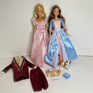 WORKS Vtg 2004 Barbie Princess & The Pauper Doll Set Erika Anneliese Cat King